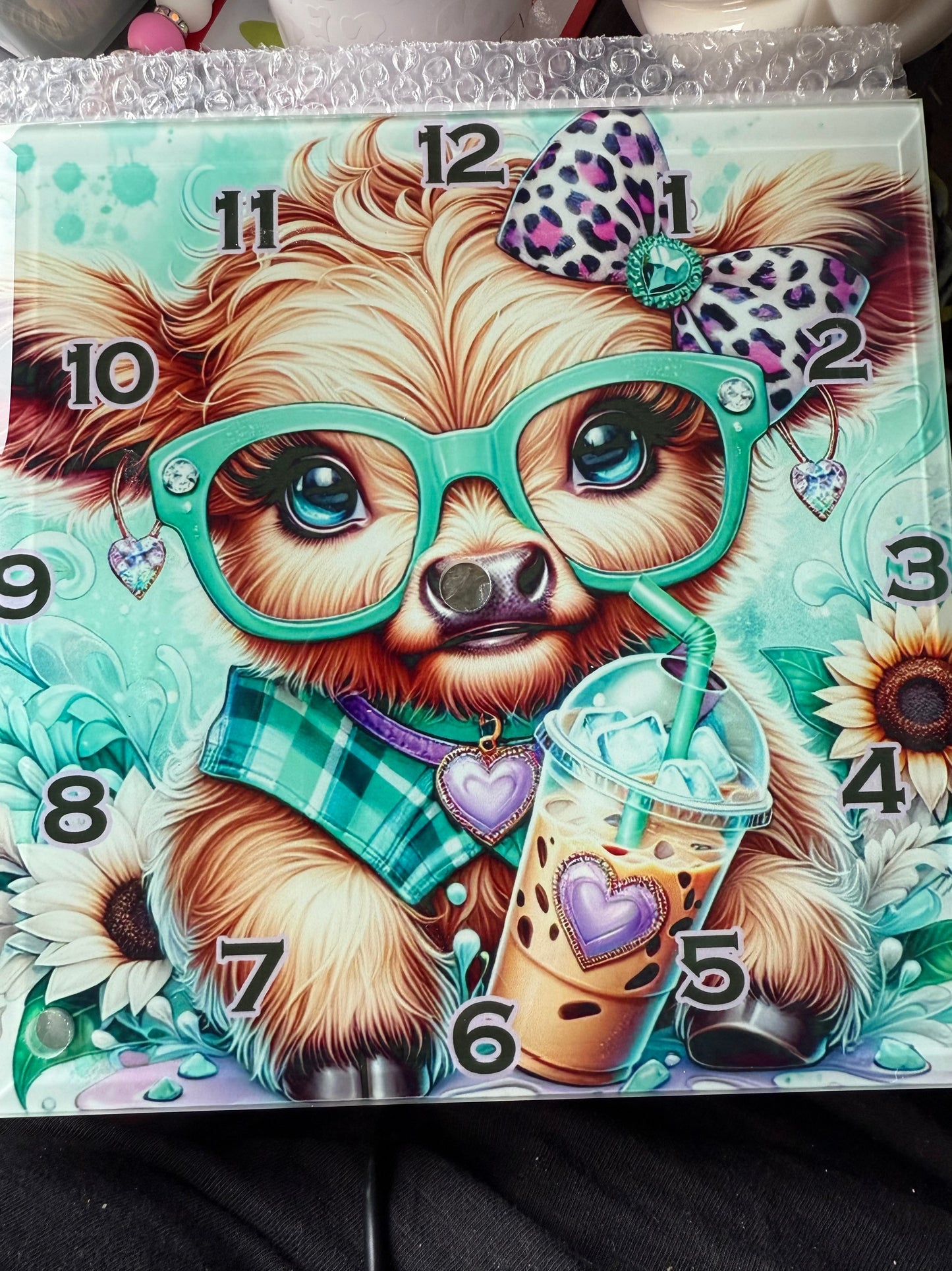 Highland Cow Glass Clock